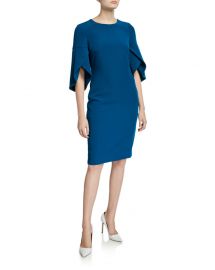 Badgley Mischka Tulip Sleeve Day Dress at Neiman Marcus